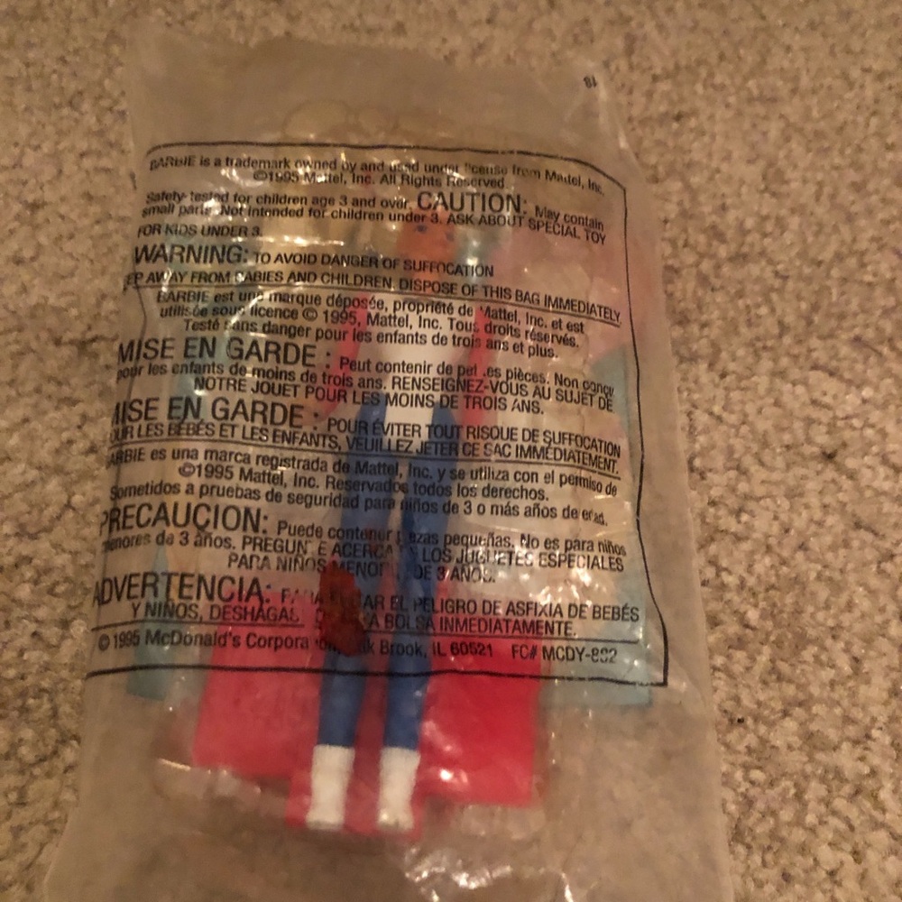 1995  USA Barbie Figure Mattel Red and Blue McDonald's Toy Figure